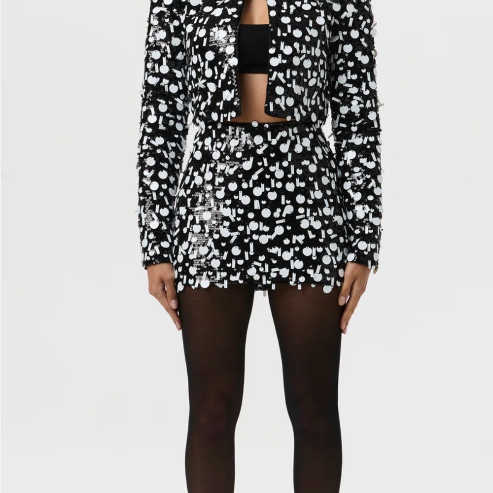 Naked Wardrobe Black and White Sequin Mini Skirt